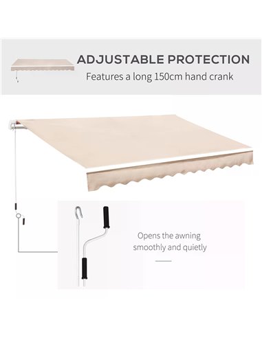 Outsunny 3.5M x 2.5M Manual Awning Canopy Retractable Sun Shade Shelter Winding Handle for Garden Patio Beige 840-174V01CW