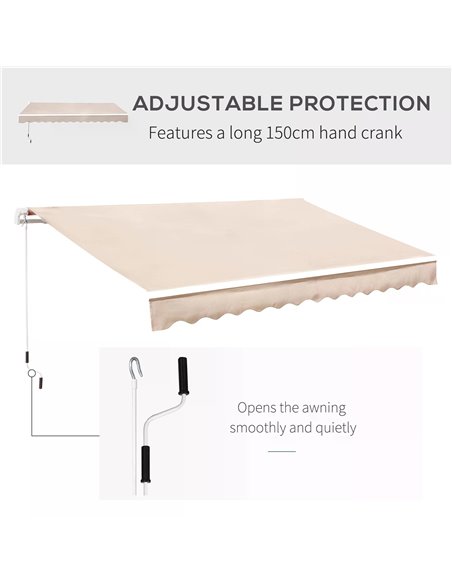 Outsunny 3.5M x 2.5M Manual Awning Canopy Retractable Sun Shade Shelter Winding Handle for Garden Patio Beige 840-174V01CW - pic 44530 | FastDaddyshop