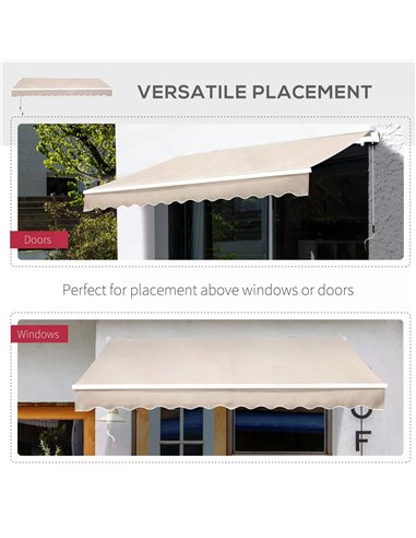 Outsunny 3.5M x 2.5M Manual Awning Canopy Retractable Sun Shade Shelter Winding Handle for Garden Patio Beige 840-174V01CW