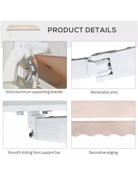 Outsunny 3.5M x 2.5M Manual Awning Canopy Retractable Sun Shade Shelter Winding Handle for Garden Patio Beige 840-174V01CW - pic 44533 | FastDaddyshop