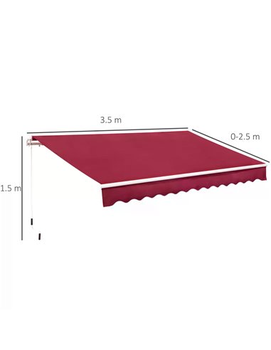 Outsunny 3.5M x 2.5M Garden Patio Manual Awning Canopy, Wine Red 840-174V01WR