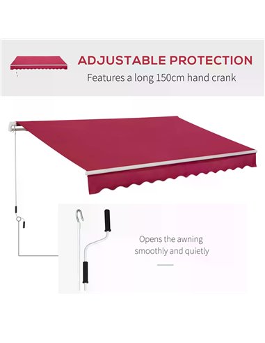 Outsunny 3.5M x 2.5M Garden Patio Manual Awning Canopy Sun Shade Shelter Retractable Winding Handle Wine Red 840-174V01WR