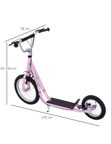 HOMCOM Teen Scooter Push Kick Scooters for Kids with Rubber Wheels Adjustable Handlebar Front Rear Dual Brakes Kickstand, for 5+