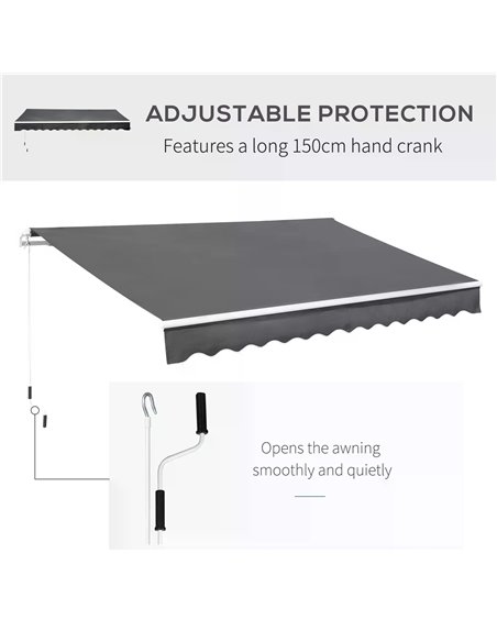 Outsunny 3.5M x 2.5M Manual Awning Canopy Retractable Sun Shade Shelter Winding Handle for Garden Patio Grey 840-174V01GY - pic 44549 | FastDaddyshop