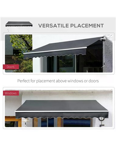 Outsunny 3.5M x 2.5M Manual Awning Canopy Retractable Sun Shade Shelter Winding Handle for Garden Patio Grey 840-174V01GY
