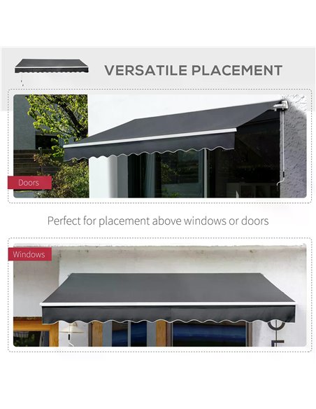 Outsunny 3.5M x 2.5M Manual Awning Canopy Retractable Sun Shade Shelter Winding Handle for Garden Patio Grey 840-174V01GY - pic 44550 | FastDaddyshop