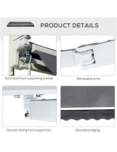 Outsunny 3.5M x 2.5M Manual Awning Canopy Retractable Sun Shade Shelter Winding Handle for Garden Patio Grey 840-174V01GY