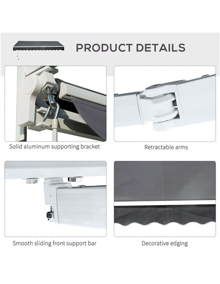 Outsunny 3.5M x 2.5M Manual Awning Canopy Retractable Sun Shade Shelter Winding Handle for Garden Patio Grey 840-174V01GY - pic 44551 | FastDaddyshop