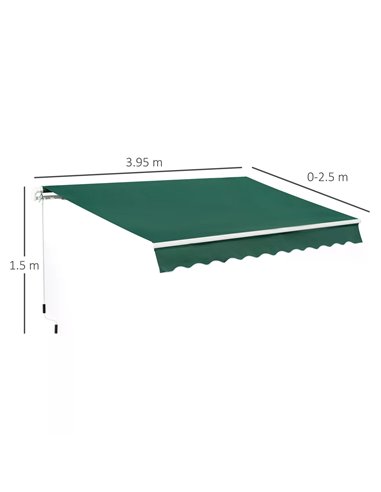 Outsunny 4x2.5m Garden Patio Manual Awning Canopy, Green 840-177V01GN