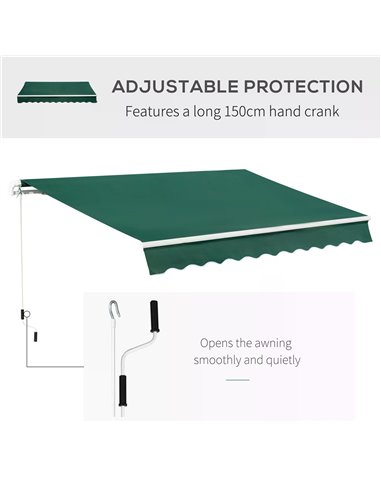 Outsunny 4x2.5m Garden Patio Manual Awning Canopy Sun Shade Shelter Retractable Manual Awning with Fittings and Crank Handle Gre