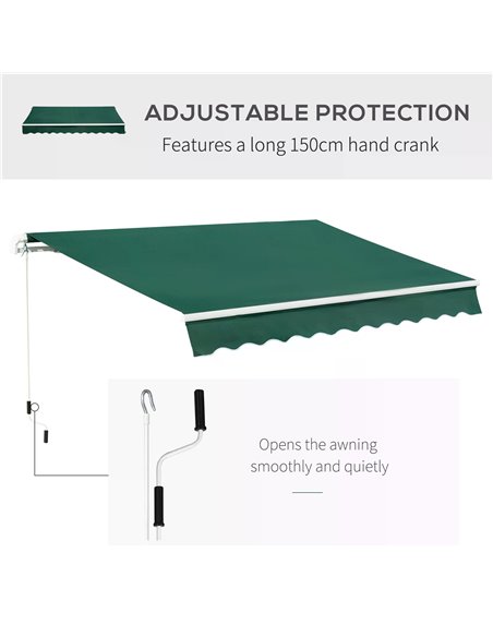 Outsunny 4x2.5m Garden Patio Manual Awning Canopy Sun Shade Shelter Retractable Manual Awning with Fittings and Crank Handle Gre - pic 44557 | FastDaddyshop