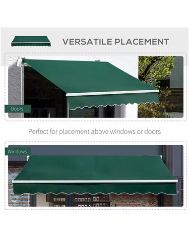 Outsunny 4x2.5m Garden Patio Manual Awning Canopy Sun Shade Shelter Retractable Manual Awning with Fittings and Crank Handle Gre