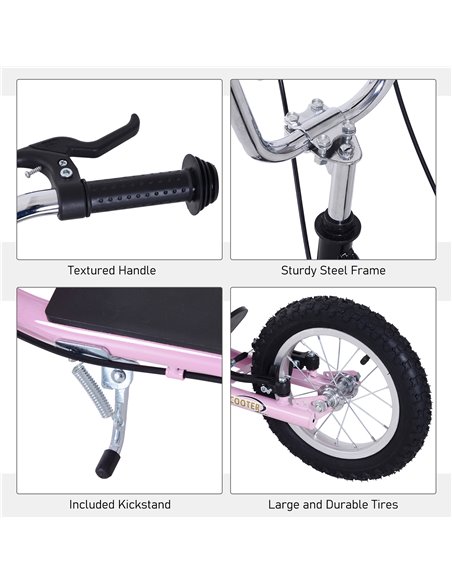 HOMCOM Teen Scooter Push Kick Scooters for Kids with Rubber Wheels Adjustable Handlebar Front Rear Dual Brakes Kickstand, for 5+ - pic 4456 | FastDaddyshop