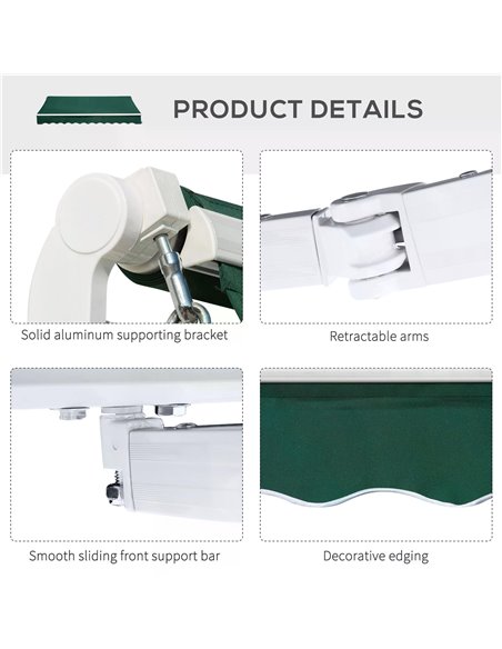 Outsunny 4x2.5m Garden Patio Manual Awning Canopy Sun Shade Shelter Retractable Manual Awning with Fittings and Crank Handle Gre - pic 44560 | FastDaddyshop