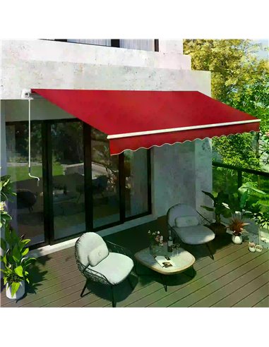 Outsunny 4x2.5m Garden Patio Retractable Manual Awning, Wine Red 840-177V01WR