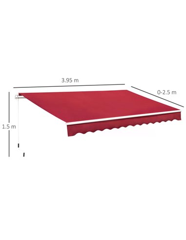 Outsunny 4x2.5m Garden Patio Retractable Manual Awning, Wine Red 840-177V01WR