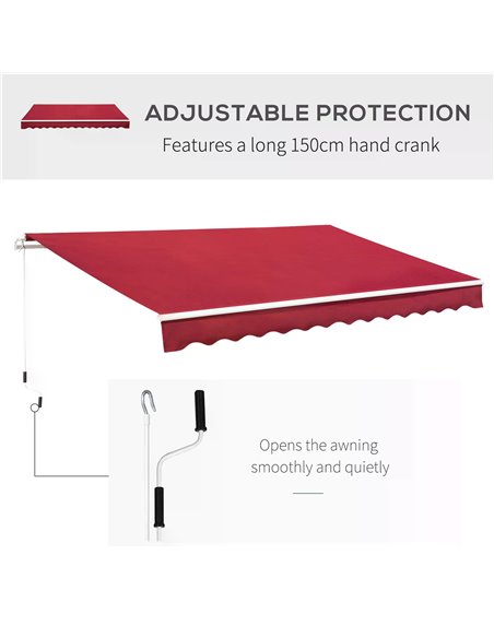 Outsunny 4x2.5m Garden Patio Retractable Manual Awning Window Door Sun Shade Canopy with Fittings and Crank Handle Wine Red 840- - pic 44566 | FastDaddyshop