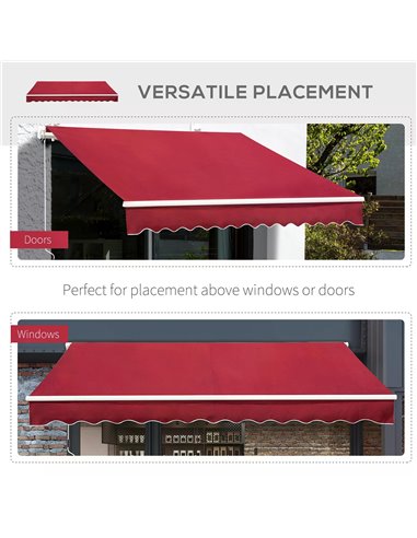 Outsunny 4x2.5m Garden Patio Retractable Manual Awning Window Door Sun Shade Canopy with Fittings and Crank Handle Wine Red 840-