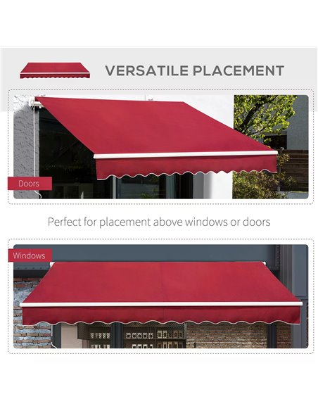Outsunny 4x2.5m Garden Patio Retractable Manual Awning Window Door Sun Shade Canopy with Fittings and Crank Handle Wine Red 840- - pic 44567 | FastDaddyshop