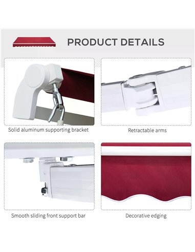Outsunny 4x2.5m Garden Patio Retractable Manual Awning Window Door Sun Shade Canopy with Fittings and Crank Handle Wine Red 840-