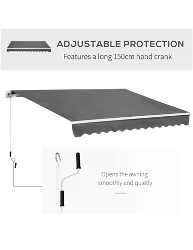 Outsunny 4x2.5m Retractable Manual Awning Window Door Sun Shade Canopy with Fittings and Crank Handle Grey 840-177V01CG