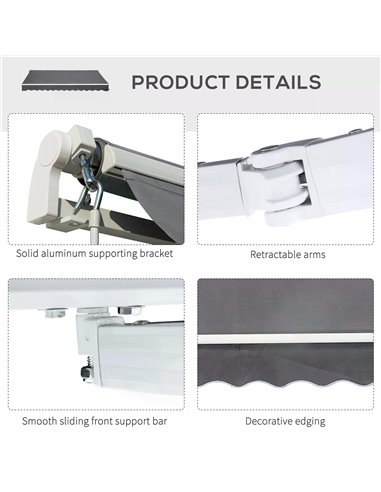 Outsunny 4x2.5m Retractable Manual Awning Window Door Sun Shade Canopy with Fittings and Crank Handle Grey 840-177V01CG