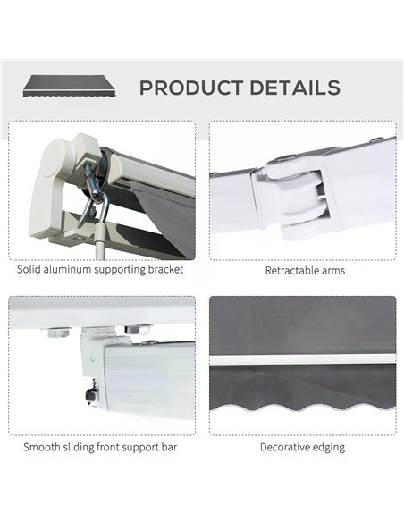 Outsunny 4x2.5m Retractable Manual Awning Window Door Sun Shade Canopy with Fittings and Crank Handle Grey 840-177V01CG - pic 44577 | FastDaddyshop