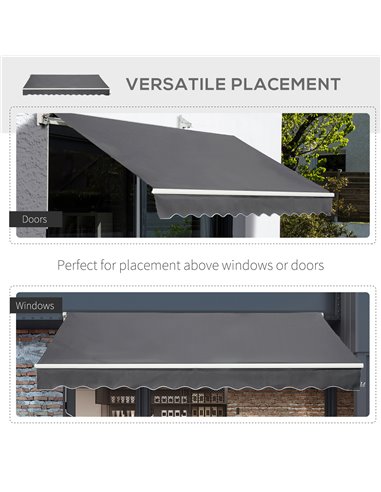 Outsunny 4x2.5m Retractable Manual Awning Window Door Sun Shade Canopy with Fittings and Crank Handle Grey 840-177V01CG