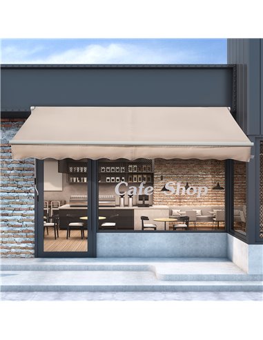 Outsunny 4x2.5m Retractable Manual Awning Window Door Sun Shade Canopy with Fittings and Crank Handle Beige 840-177V01CW