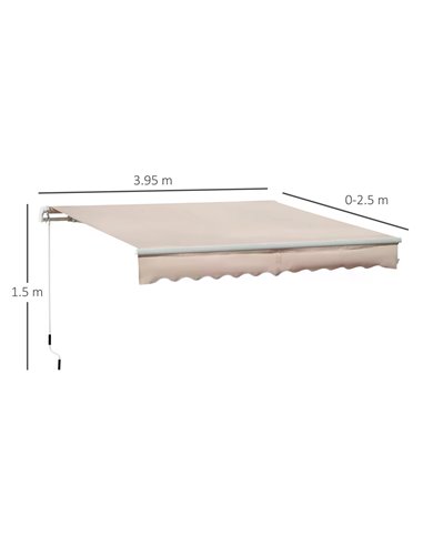 Outsunny 4x2.5m Retractable Manual Awning Window Door Sun Shade Canopy with Fittings and Crank Handle Beige 840-177V01CW