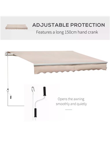 Outsunny 4x2.5m Retractable Manual Awning Window Door Sun Shade Canopy with Fittings and Crank Handle Beige 840-177V01CW