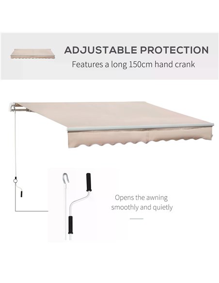 Outsunny 4x2.5m Retractable Manual Awning Window Door Sun Shade Canopy with Fittings and Crank Handle Beige 840-177V01CW - pic 44584 | FastDaddyshop