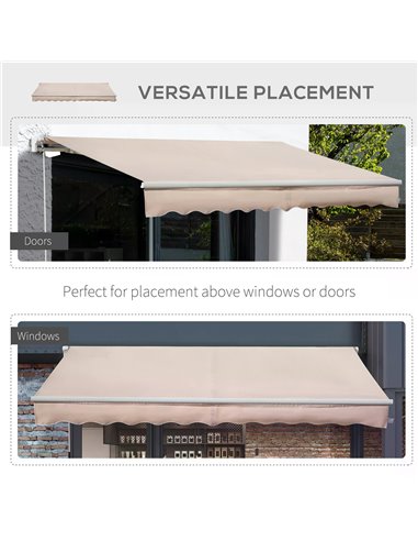Outsunny 4x2.5m Retractable Manual Awning Window Door Sun Shade Canopy with Fittings and Crank Handle Beige 840-177V01CW