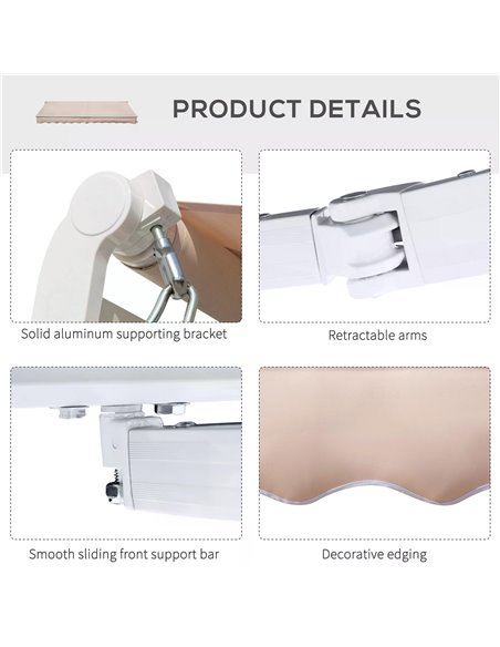 Outsunny 4x2.5m Retractable Manual Awning Window Door Sun Shade Canopy with Fittings and Crank Handle Beige 840-177V01CW - pic 44587 | FastDaddyshop