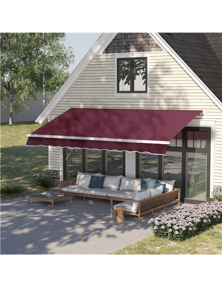 Outsunny 3x4m Garden Patio Retractable Manual Awning, Wine Red 840-192WR - pic 44591 | FastDaddyshop