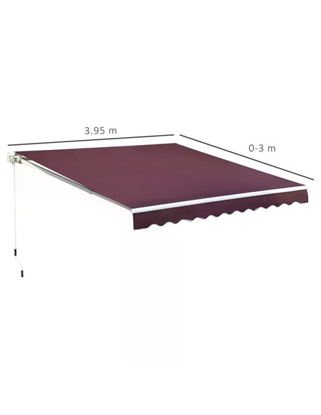 Outsunny 3x4m Garden Patio Retractable Manual Awning Window Door Sun Shade Canopy with Fittings and Crank Handle Wine Red 840-19 - pic 44592 | FastDaddyshop