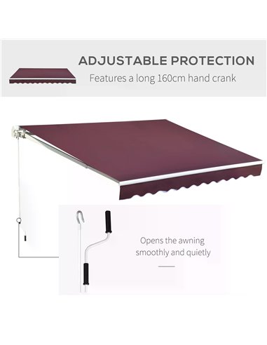 Outsunny 3x4m Garden Patio Retractable Manual Awning Window Door Sun Shade Canopy with Fittings and Crank Handle Wine Red 840-19