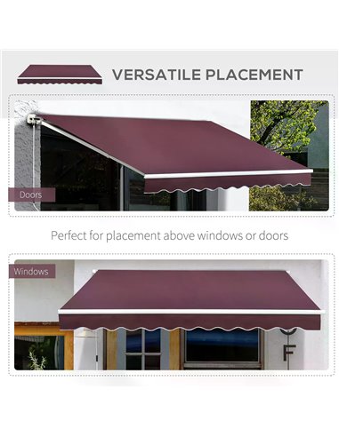 Outsunny 3x4m Garden Patio Retractable Manual Awning Window Door Sun Shade Canopy with Fittings and Crank Handle Wine Red 840-19