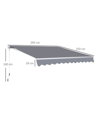 Outsunny 3 x 2.5m Garden Patio Manual Awning Retractable Canopy Sun Shade Shelter with Fittings and Crank Handle Grey 840-152