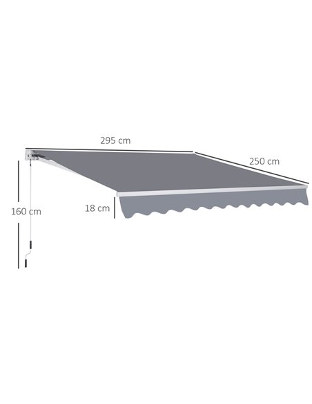 Outsunny 3 x 2.5m Garden Patio Manual Awning Retractable Canopy Sun Shade Shelter with Fittings and Crank Handle Grey 840-152 - pic 44601 | FastDaddyshop