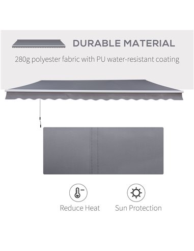 Outsunny 3 x 2.5m Garden Patio Manual Awning Retractable Canopy Sun Shade Shelter with Fittings and Crank Handle Grey 840-152