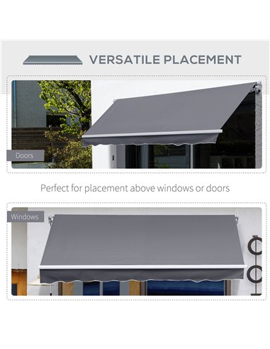 Outsunny 3 x 2.5m Garden Patio Manual Awning Retractable Canopy Sun Shade Shelter with Fittings and Crank Handle Grey 840-152