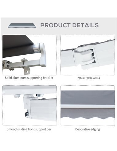 Outsunny 3 x 2.5m Garden Patio Manual Awning Retractable Canopy Sun Shade Shelter with Fittings and Crank Handle Grey 840-152