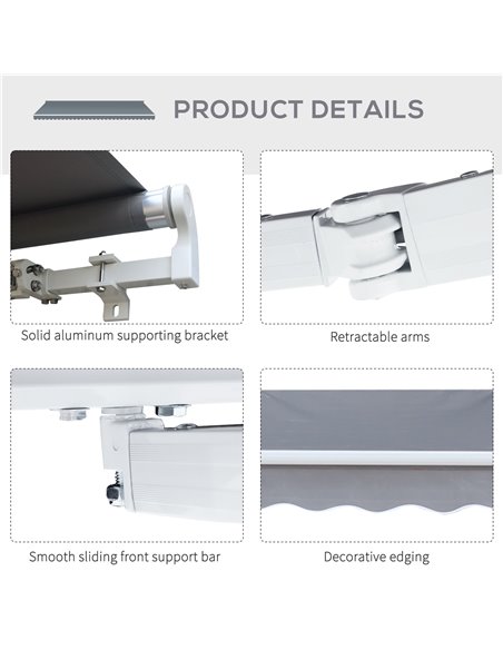 Outsunny 3 x 2.5m Garden Patio Manual Awning Retractable Canopy Sun Shade Shelter with Fittings and Crank Handle Grey 840-152 - pic 44604 | FastDaddyshop