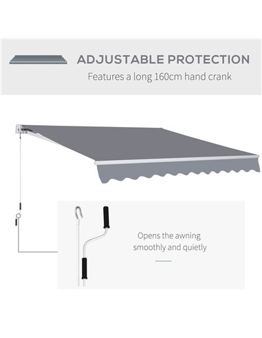 Outsunny 3 x 2.5m Garden Patio Manual Awning Retractable Canopy Sun Shade Shelter with Fittings and Crank Handle Grey 840-152
