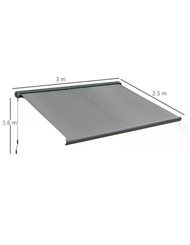 Outsunny 300x250cm Cassette Electric Motorised Manual Awning, Grey 840-222