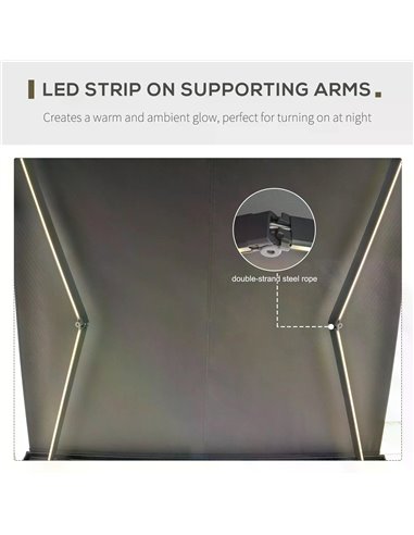 Outsunny Cassette Electric Motorised Manual Awning Door Window Patio Canopy Retractable Sun Shade w/ R/C & LED, 300x250cm Grey 8