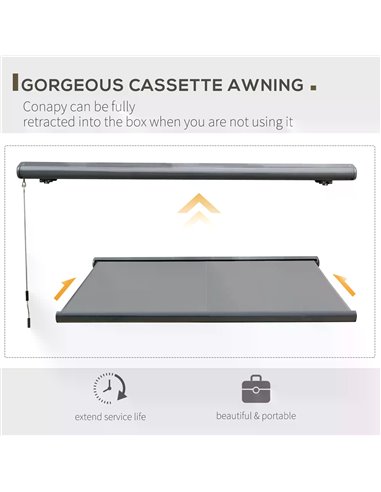 Outsunny Cassette Electric Motorised Manual Awning Door Window Patio Canopy Retractable Sun Shade w/ R/C & LED, 300x250cm Grey 8