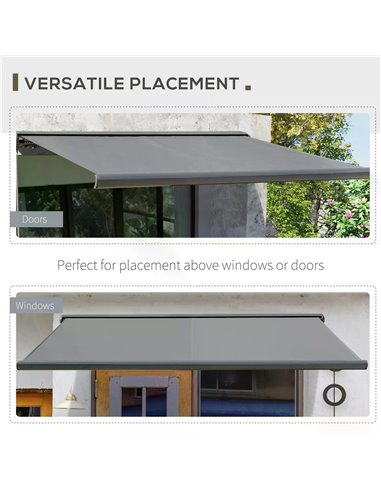 Outsunny Cassette Electric Motorised Manual Awning Door Window Patio Canopy Retractable Sun Shade w/ R/C & LED, 300x250cm Grey 8