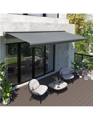 Outsunny 350 x 300cm Cassette Electric Motorised Manual Awning, Grey 840-222V01